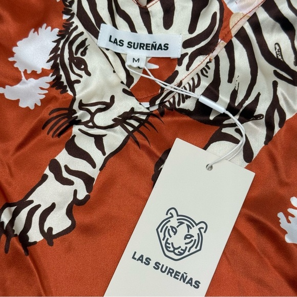 NWT Las Sureñas Women’s Long Orange Floral Tiger Print Dress Medium 100% Silk - Picture 7 of 14